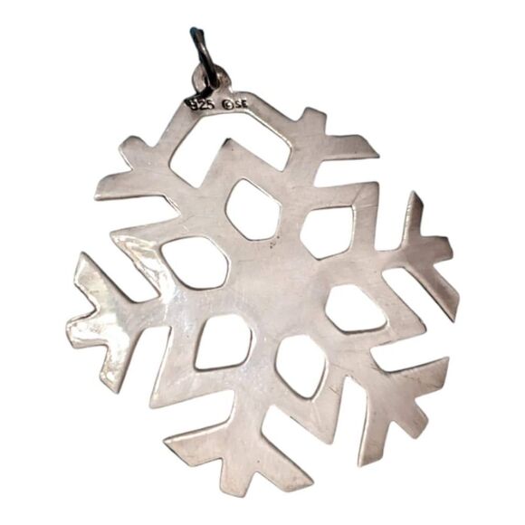 Signed SE 925 Sterling Silver Snow Flake Pendant Vintage Jewelry - Picture 2 of 3